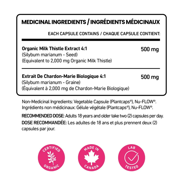 The Senzu Health Organic Milk Thistle 4:1 Extract capsule label highlights organic ingredients to support liver health.